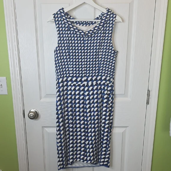 Boden Martha Pencil Sheath Dress Cobalt Blue, Black & White Retro Geometric, 8R - Picture 2 of 7